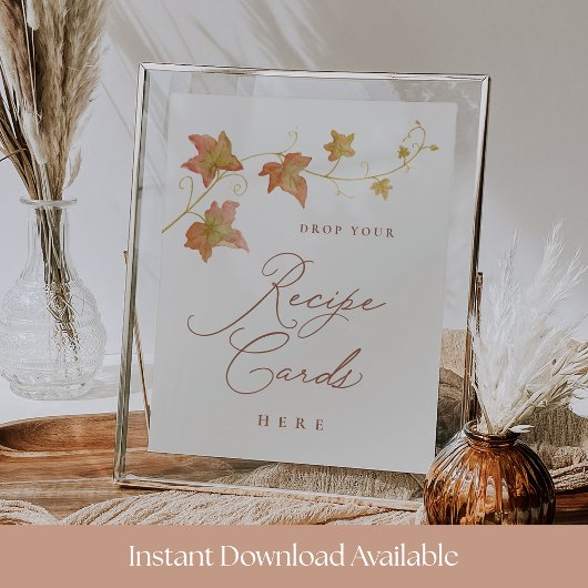Fall Bridal Shower Recipe Card Drop Printable Sign Poster