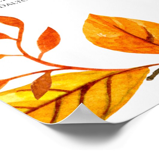 Fall bruiloft alfabet seating chart. Gele herfst Poster (Hoek)