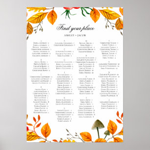 Fall bruiloft alfabet seating chart. Gele herfst Poster