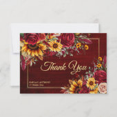 Fall bruiloft bogundy rozen gele zonnebloemen bedankkaart (Voorkant)