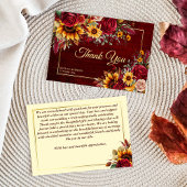 Fall bruiloft bogundy rozen gele zonnebloemen bedankkaart