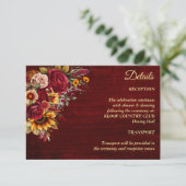 Fall bruiloft bogundy rozen gele zonnebloemen informatiekaartje (Staand voorkant)