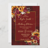 Fall bruiloft bogundy rozen gele zonnebloemen kaart (Voorkant)