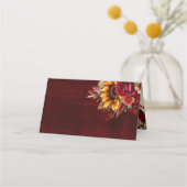 Fall bruiloft bogundy rozen gele zonnebloemen plaatskaartje (Achterkant)