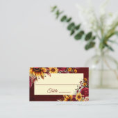 Fall bruiloft bogundy rozen gele zonnebloemen plaatskaartje (Staand voorkant)