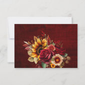 Fall bruiloft bogundy rozen gele zonnebloemen RSVP kaartje (Achterkant)