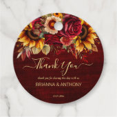 Fall bruiloft bogundy rozen zonnebloemen bedankt bedankjes labels (Voorkant)