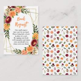 Fall Burgundy Orange Floral Baby Book Request Informatiekaartje