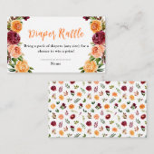 Fall Burgundy Orange Floral Baby Diaper Raffle Informatiekaartje (Voorkant / Achterkant)