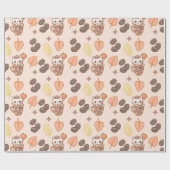 Fall Cat Mug Kawaii Coffee Bean Pattern Cadeaupapier (Vlak)