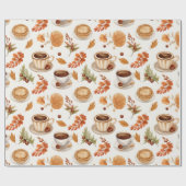 Fall Coffee and Pie Pattern with Leaves in Warm Cadeaupapier (Vlak)