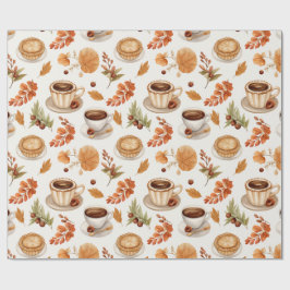 Fall Coffee and Pie Pattern with Leaves in Warm Cadeaupapier