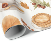 Fall Coffee and Pie Pattern with Leaves in Warm Cadeaupapier (Rol Hoek)