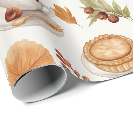 Fall Coffee and Pie Pattern with Leaves in Warm Cadeaupapier (Rol Hoek)