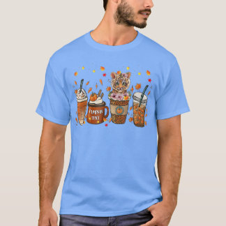 Fall Coffee Pumpkin Spice Latte Iced Autumn Tiger  T-shirt