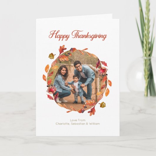 Fall Colors Happy Thanksgiving Leaf Wreatfoto Kaart (Voorkant)
