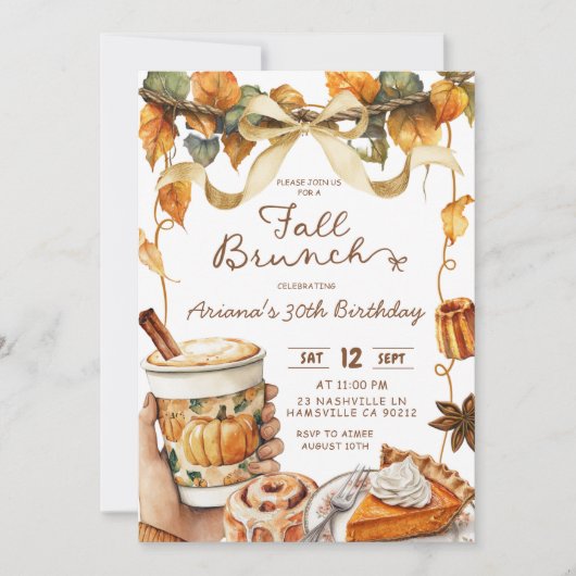 fall coquette pumpkin brunch birthday party  kaart (Voorkant)