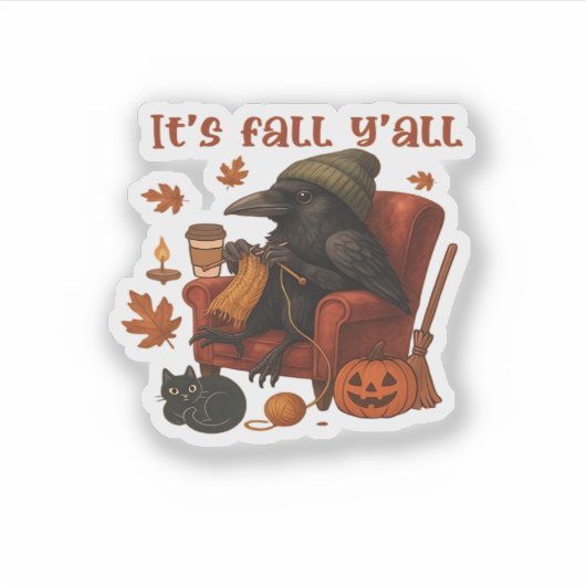 Fall Crow – It’s Fall Y’all Art Sticker (Voorkant)