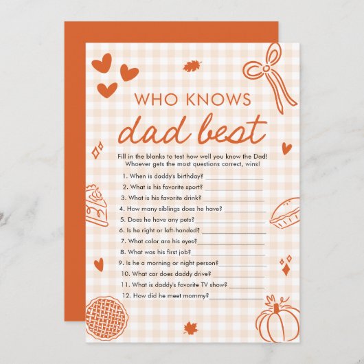 Fall Cutie Pie Who Knows Dad Best Baby Shower Game Kaart (Voorkant / Achterkant)
