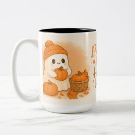 Fall Farmhouse Cute Ghost Coffee Mug Wrap | Autumn Tweekleurige Koffiemok