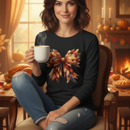 Fall Feather Bow Autumn Colors Thanksgiving  Tri-Blend Shirt