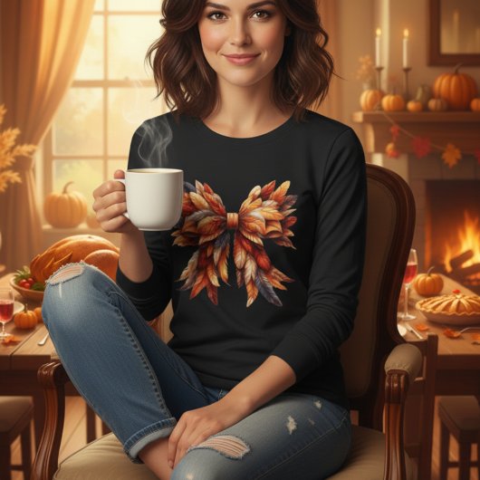 Fall Feather Bow Autumn Colors Thanksgiving  Tri-Blend Shirt