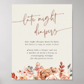 Fall Floral Baby Shower Late Night Diapers Sign Poster (Voorkant)