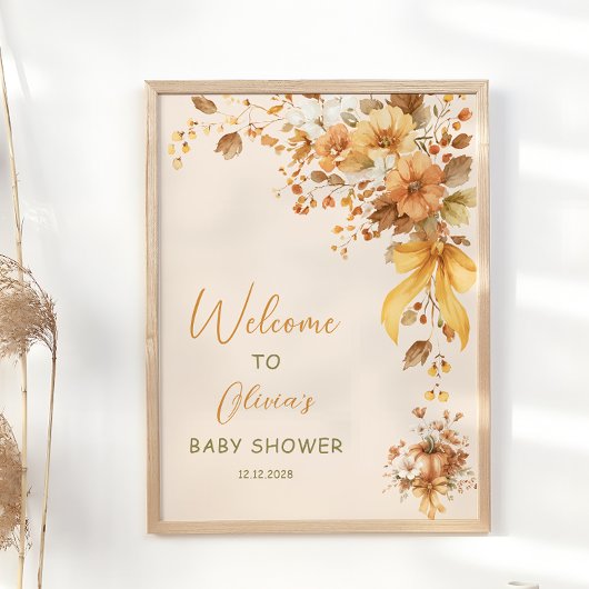 Fall Floral Boho Baby Shower Welcome Poster