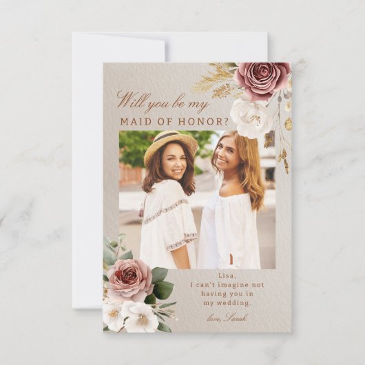 Fall Floral Maid of Honor Proposal Photo Card Kaart (Voorkant)
