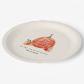 Fall Floral Orange Pumpkin Friendsgiving Dinner Papieren Bordje (Gekanteld)