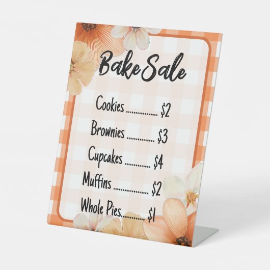 Fall Floral Plaid Bake Sale Sign Template Reclamebord Met Voetstuk (Voorkant)