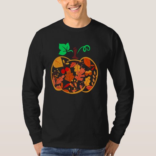 Fall Floral Pumpkin Autumn Leaves For Halloween Th T-shirt (Voorkant)