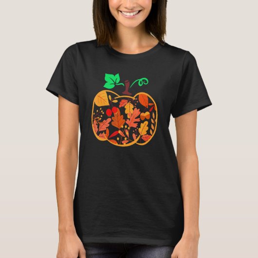Fall Floral Pumpkin Autumn Leaves For Halloween Th T-shirt (Voorkant)