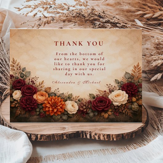 Fall Floral Romance Wedding Bedankkaart