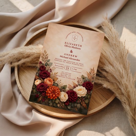 Fall Floral Romance Wedding Kaart
