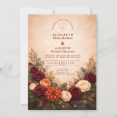 Fall Floral Romance Wedding Kaart (Voorkant)