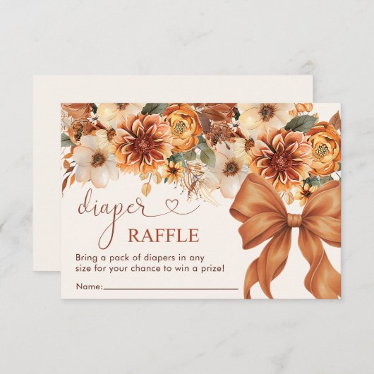Fall Floral Rustic Baby Shower Diaper Raffle  Informatiekaartje (Voorkant / Achterkant)