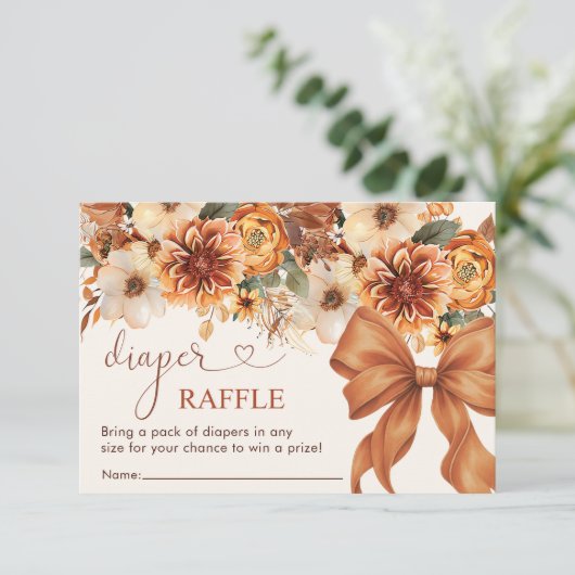 Fall Floral Rustic Baby Shower Diaper Raffle  Informatiekaartje (Staand voorkant)