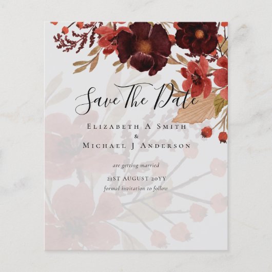 Fall Floral SAVE DATES Terracotta Burgundy Red Flyer (Voorkant)
