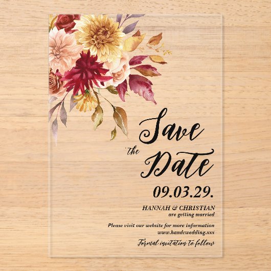 Fall Floral Save the date Acryl Uitnodigingen (Voorkant)