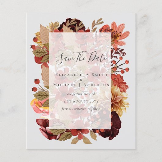 Fall Floral Wedding - Burgundy Orange BUDGET Flyer (Voorkant)