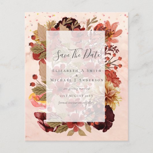 Fall Floral Wedding - Burgundy Orange BUDGET Flyer (Voorkant)