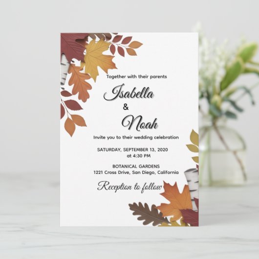 Fall Floral Wedding Invitation Kaart (Staand voorkant)