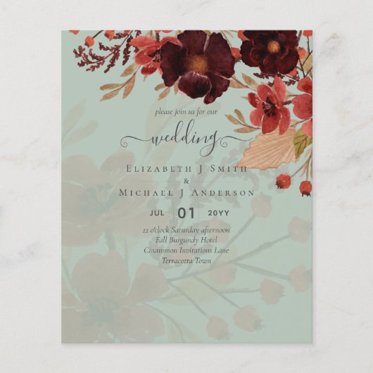 Fall Floral Wedding Terracotta Burgundy Red Flyer (Voorkant)