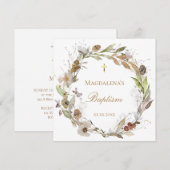 fall flowers wreath Baptism Invitation Kaart (Voorkant / Achterkant)