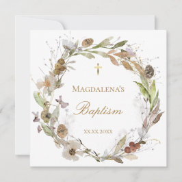 fall flowers wreath Baptism Invitation Kaart