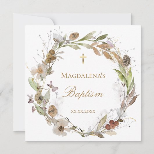 fall flowers wreath Baptism Invitation Kaart (Voorkant)