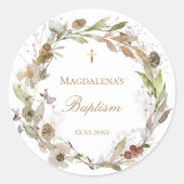 fall flowers wreath Baptism Invitation Ronde Sticker (Voorkant)