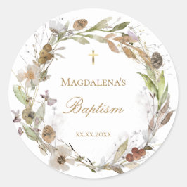 fall flowers wreath Baptism Invitation Ronde Sticker