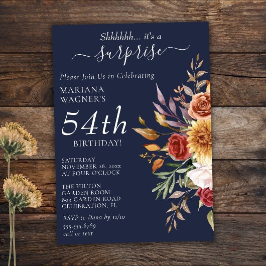 Fall Foliage Autumn Navy Blue Surprise Birthday Kaart